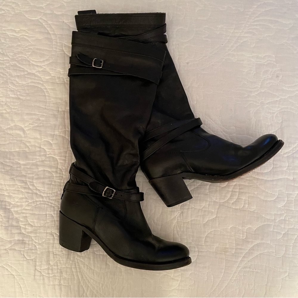 {Frye} black slouchy with small buckles